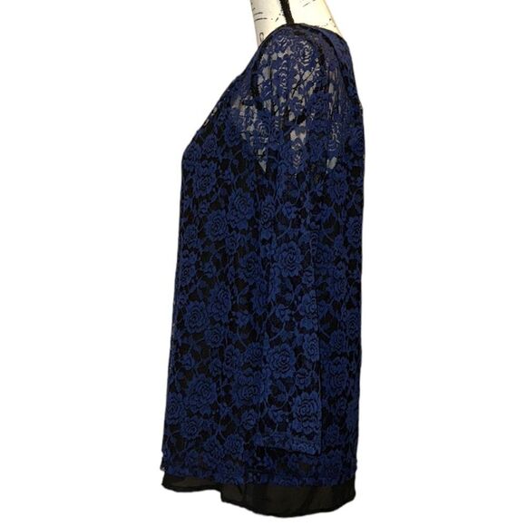 Olivia Moon Lace Navy Blue 1/2 Sleeves Popover NWT Size Medium - Picture 5 of 11